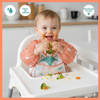 Babador Avental com Manga Longa e Bolso Cata-Migalhas Impermeável Bebê Infantil Animais Divertidos em Oferta na Shopee