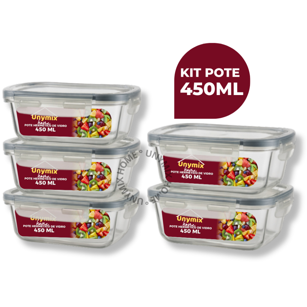 Kit 5 ou 10 Potes Vidro Hermético 450ml Retangular Premium Trava com Tampa em Oferta na Shopee