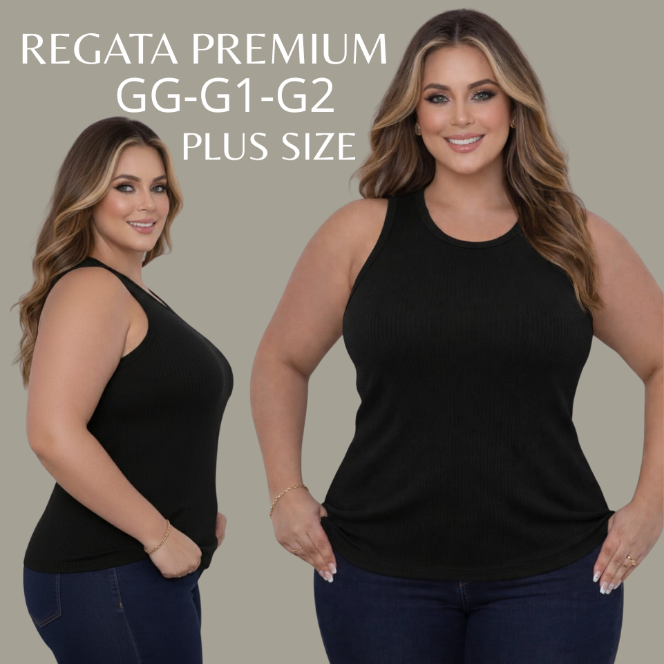 Regata Feminina Blusa Plus Size Canelada Algodão Premium Elastano Americana Caimento Perfeito