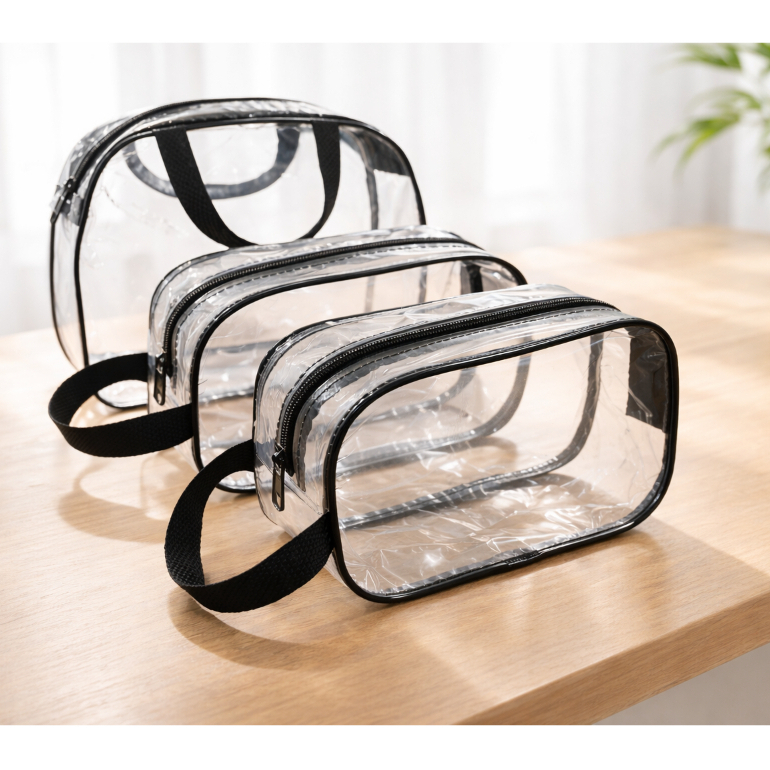 Kit Organiza Viagem 3 Necessaire 1 grande 2 pequenas.