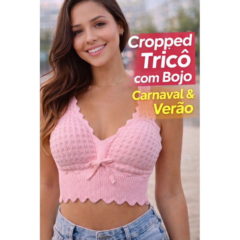 Cropped Tricô Modal com Bojo Feminino | Top Carnaval, Verão e Festa | Ajusta ao Corpo