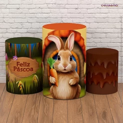 Trio Capa Cilindro Páscoa Decorativa Pegue e Monte Em Tecido Veste Fácil Festa