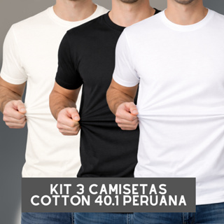 Kit 3 Camisetas Cotton 40.1 Peruana 100% Algodão Elastano Masculino Lisa em Oferta na Shopee