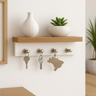 Porta Chaves Minimalista para 4 Chaveiros MDF Branco e Freijó em Oferta na Shopee