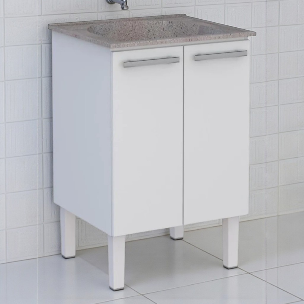 Gabinete para Lavanderia em Aço com Tanque Surubim Branco em Oferta na Shopee