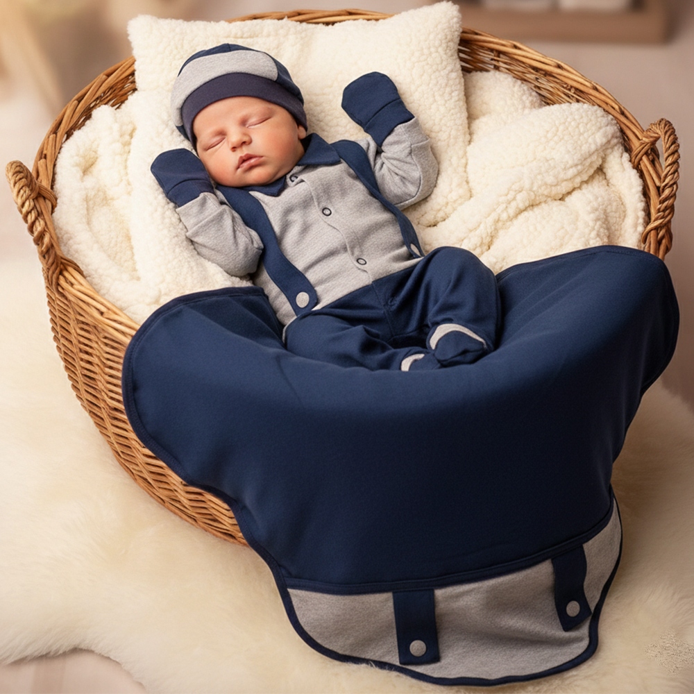 Saída de Maternidade Menino Luxo Suspensório Noah Cinza 04 Peças
