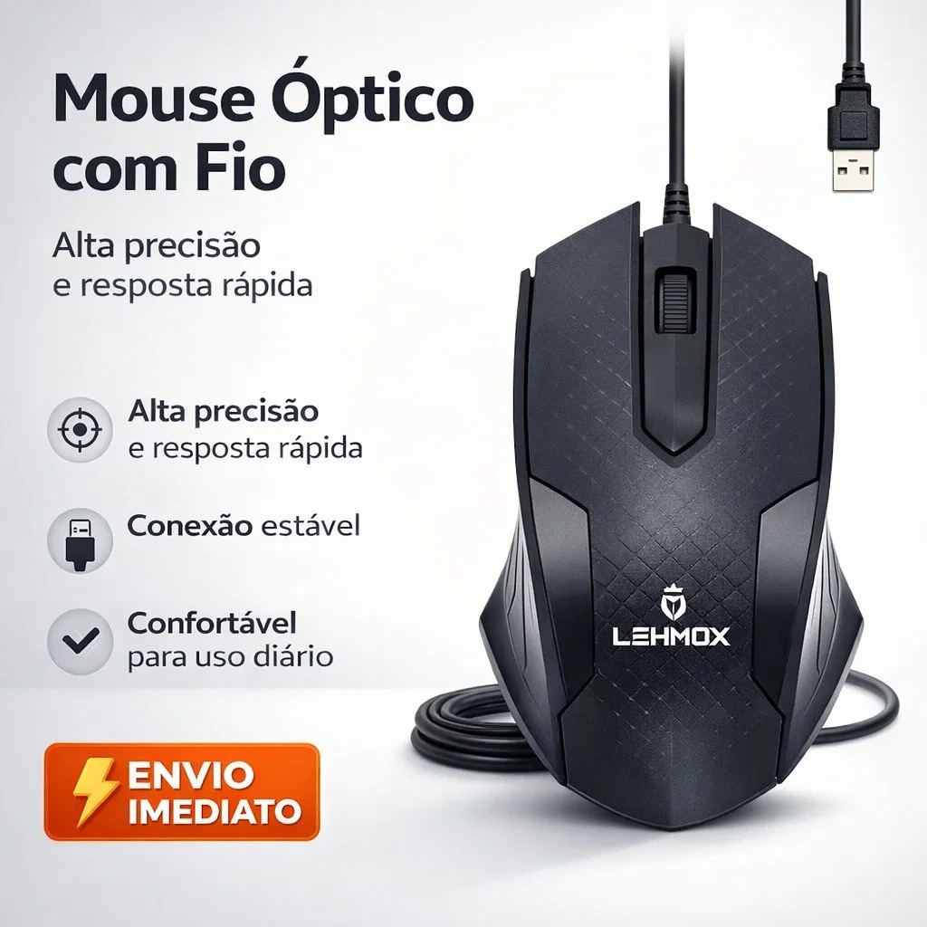 Mouse Óptico com Fio LEHMOX LEY-1513 | Alta Precisão | Conexão Estável | Uso Diário | Envio Imediato