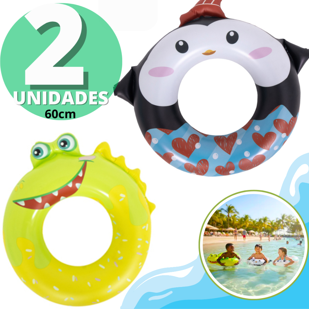 Kit 2 Boia Inflável de Cintura Infantil Kids 60cm para Piscina Praia Verão Lazer de Animais