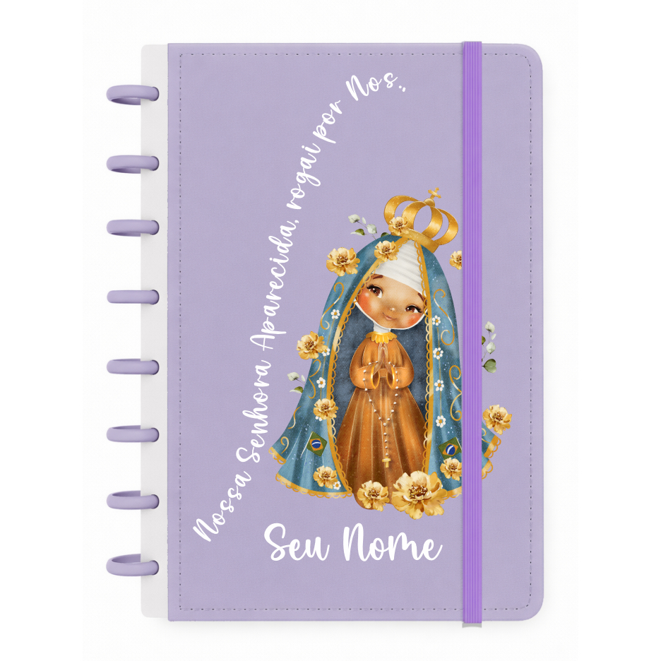 Caderno de discos  personalizado - Caderno com nome Planner personalizado - Caderno A4 e A5 - Nossa Senhora.