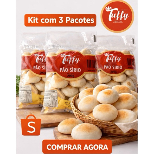 Pão Sírio - Pão Pita - Pão Árabe - Canapé de Pão Sírio / KIT COM 3 PACOTES 600g