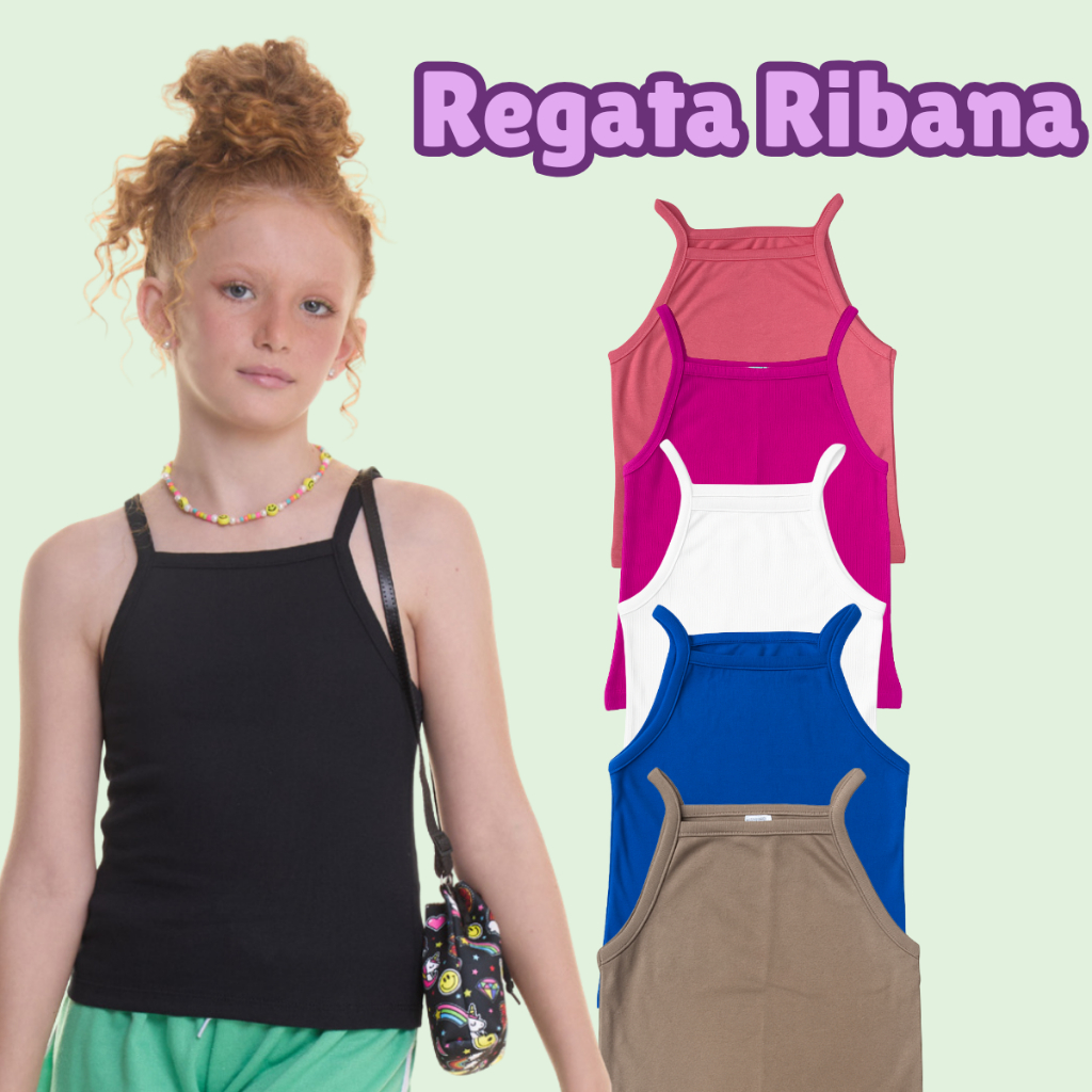 Blusa Regata Ribana Feminino Menina Infantil Juvenil Tamanho 10 ao 16
