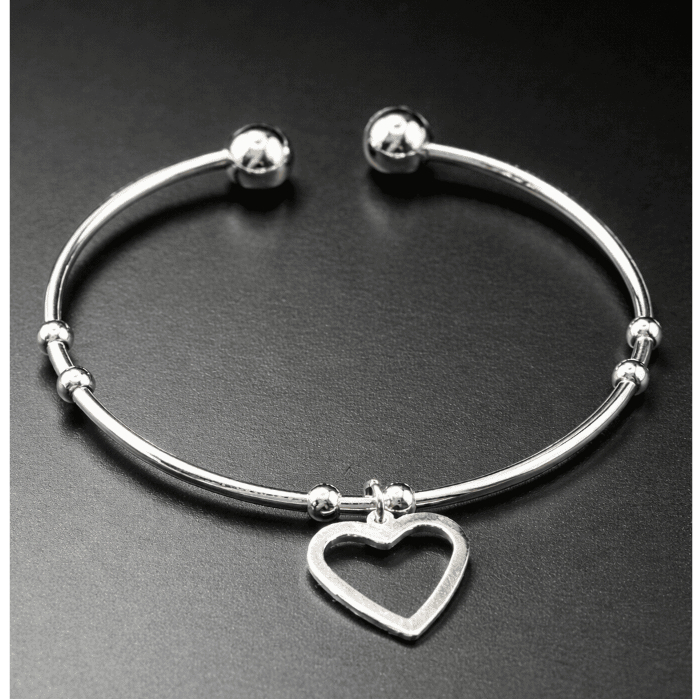 Bracelete Feminino de Aço com Pingente de Coração - Elegância e Delicadeza" em Oferta na Shopee