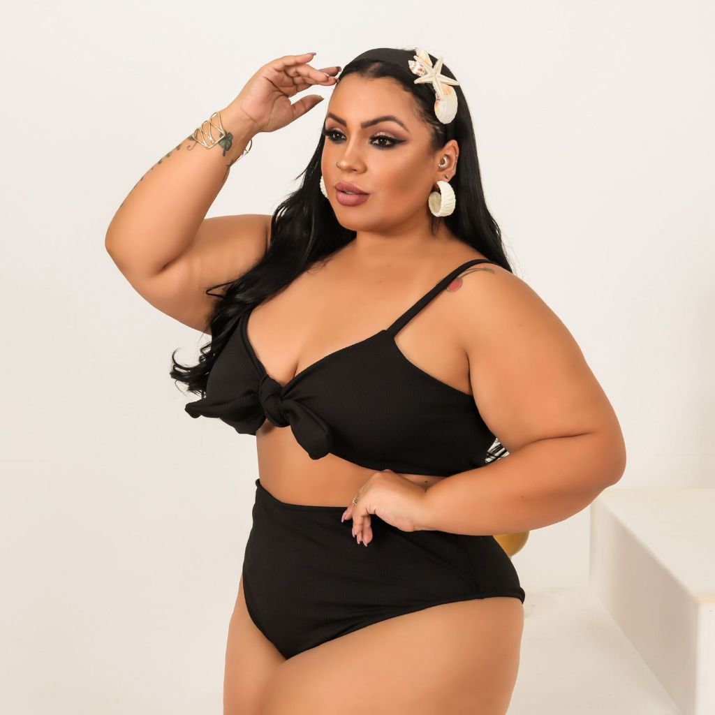 Biquíni Mabel Hot Pant Plus Size Feminino Cintura Alta com Amarração Frontal