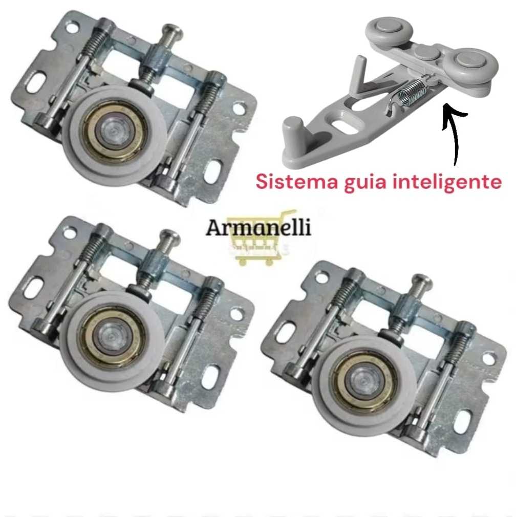 Kit Sistema FLEX01 Roldana/Guia/Freio 1-2-3 portas de correr guarda roupa suporta 50kg em Oferta na Shopee