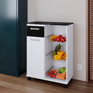 Fruteira GK 1 Gaveta 3 Cestos 1 Porta Rodízios Puxadores Cromados Cores Variadas em Oferta na Shopee