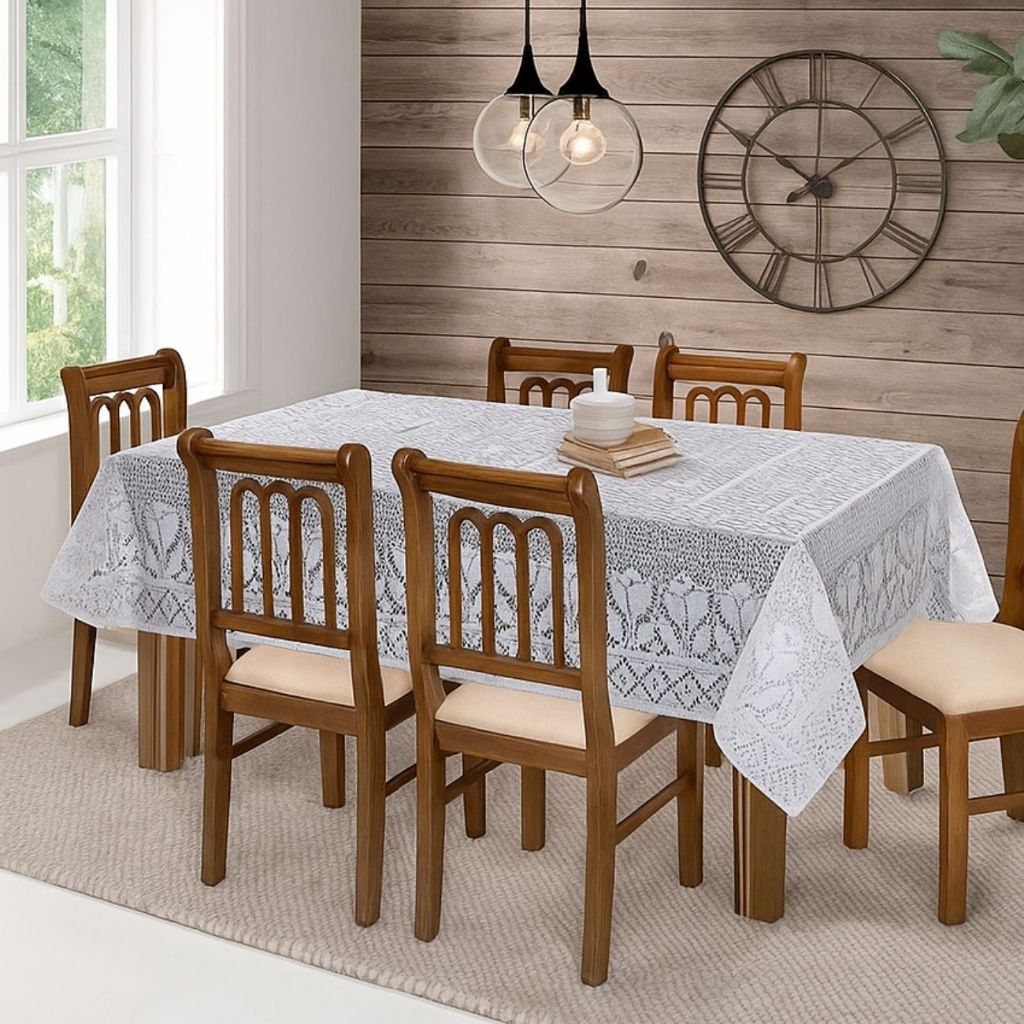 Toalha de Mesa Renda Branca 4 e 6 Lugares Elegante Decorativa Fácil de Lavar Secagem Rápida em Oferta na Shopee