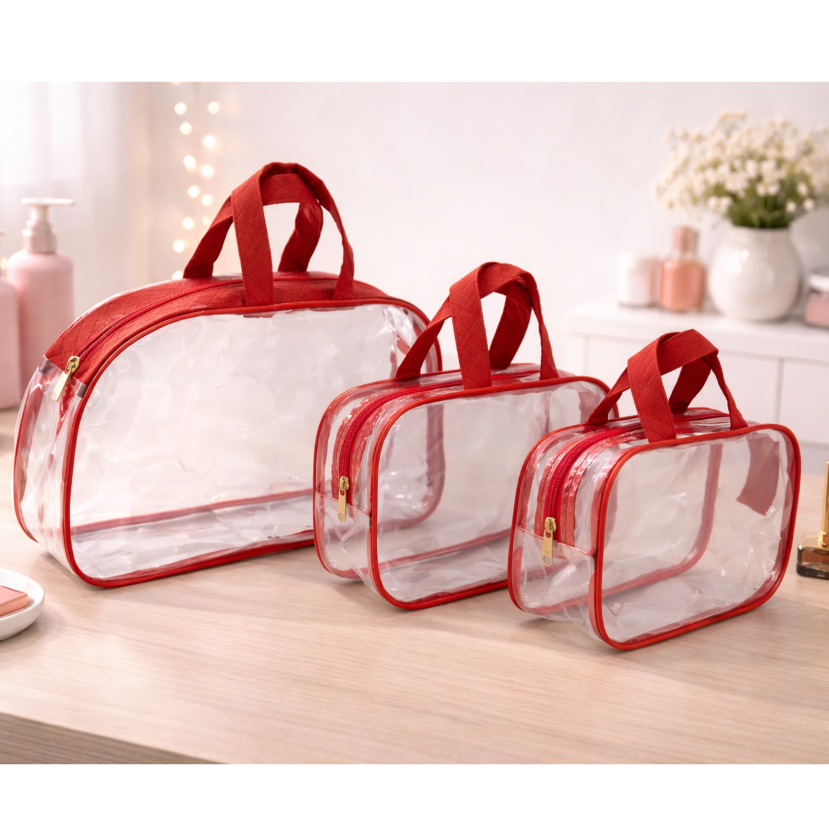 Kit Organiza Viagem 3 Necessaire 1 grande 2 pequenas- Alça Central