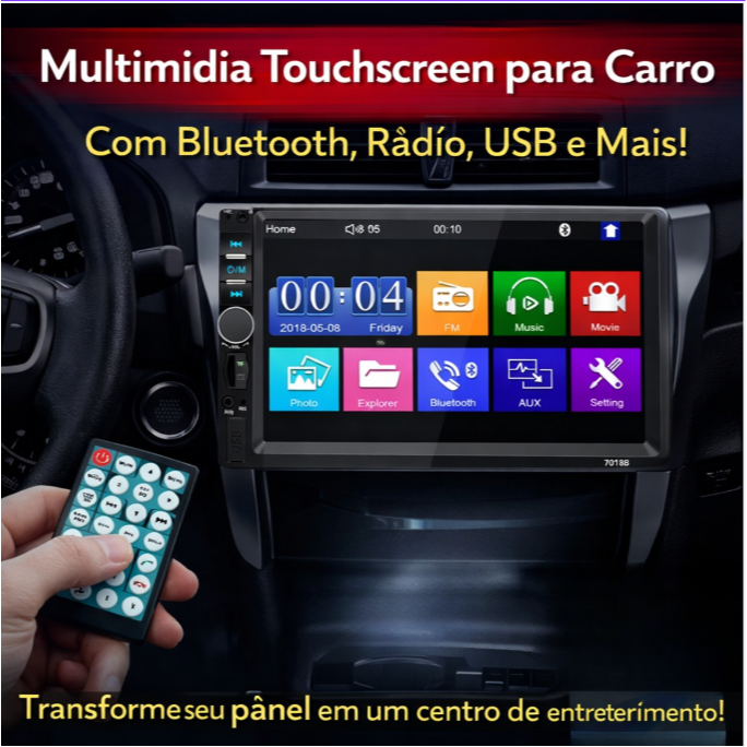 Central Multimídia MP5 Automotiva 7 Polegadas USB/AUX/TF Com Mirrorlink Touch Screen ZEM