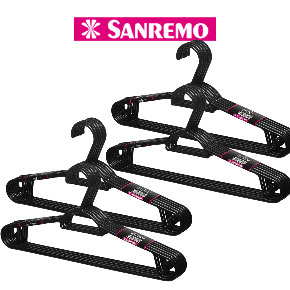 Kit 20 Cabides Plástico Pendura Fácil Sanremo Preto ou Transparente em Oferta na Shopee