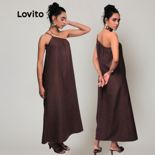 Lovito Vestido Um Ombro Só Longo Marrom Elegante Liso Feminino DRB605BRL635BR