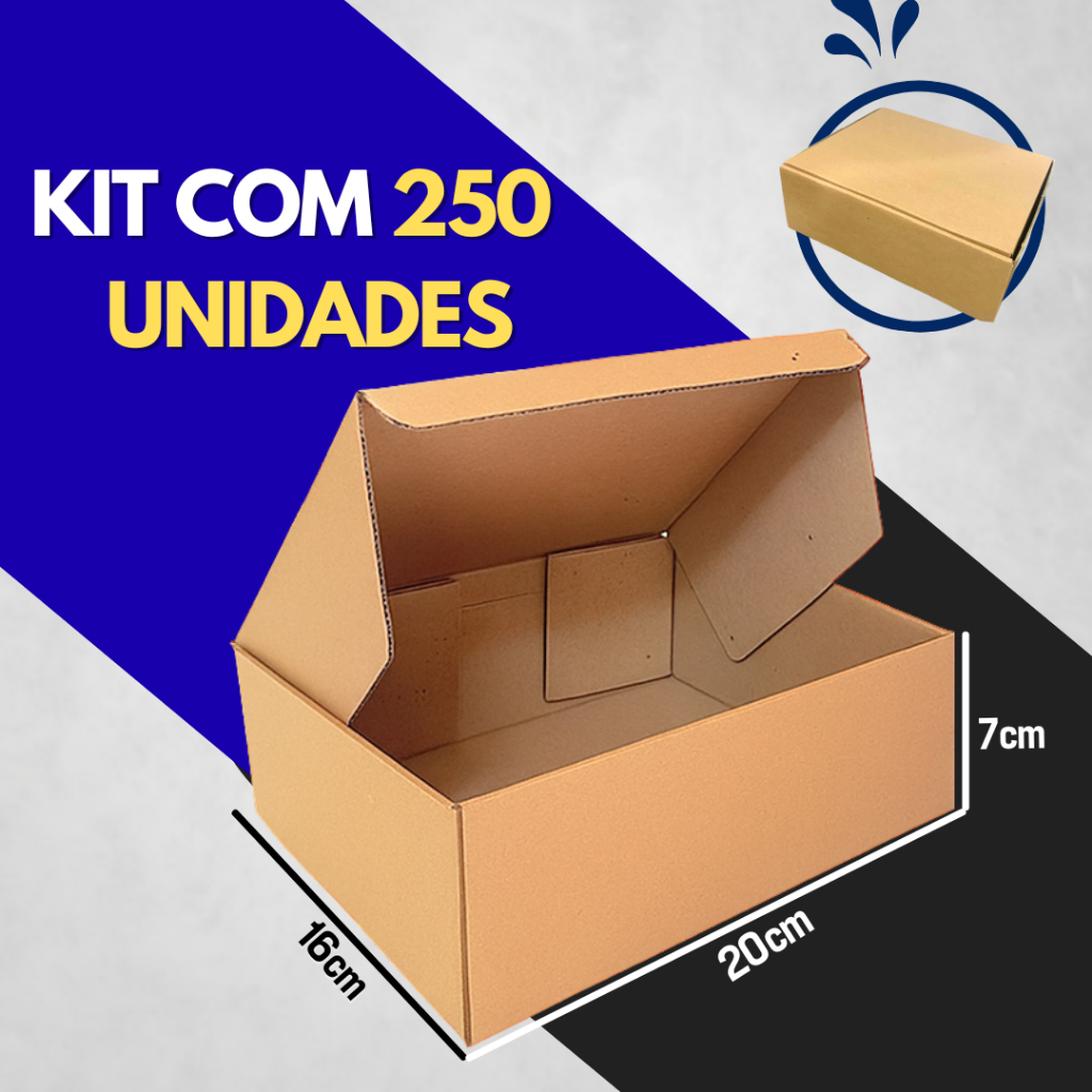Kit 250 Caixas Papelão 20x16x7 Envio Correios Loja Virtual Embalagens Ecommerce em Oferta na Shopee