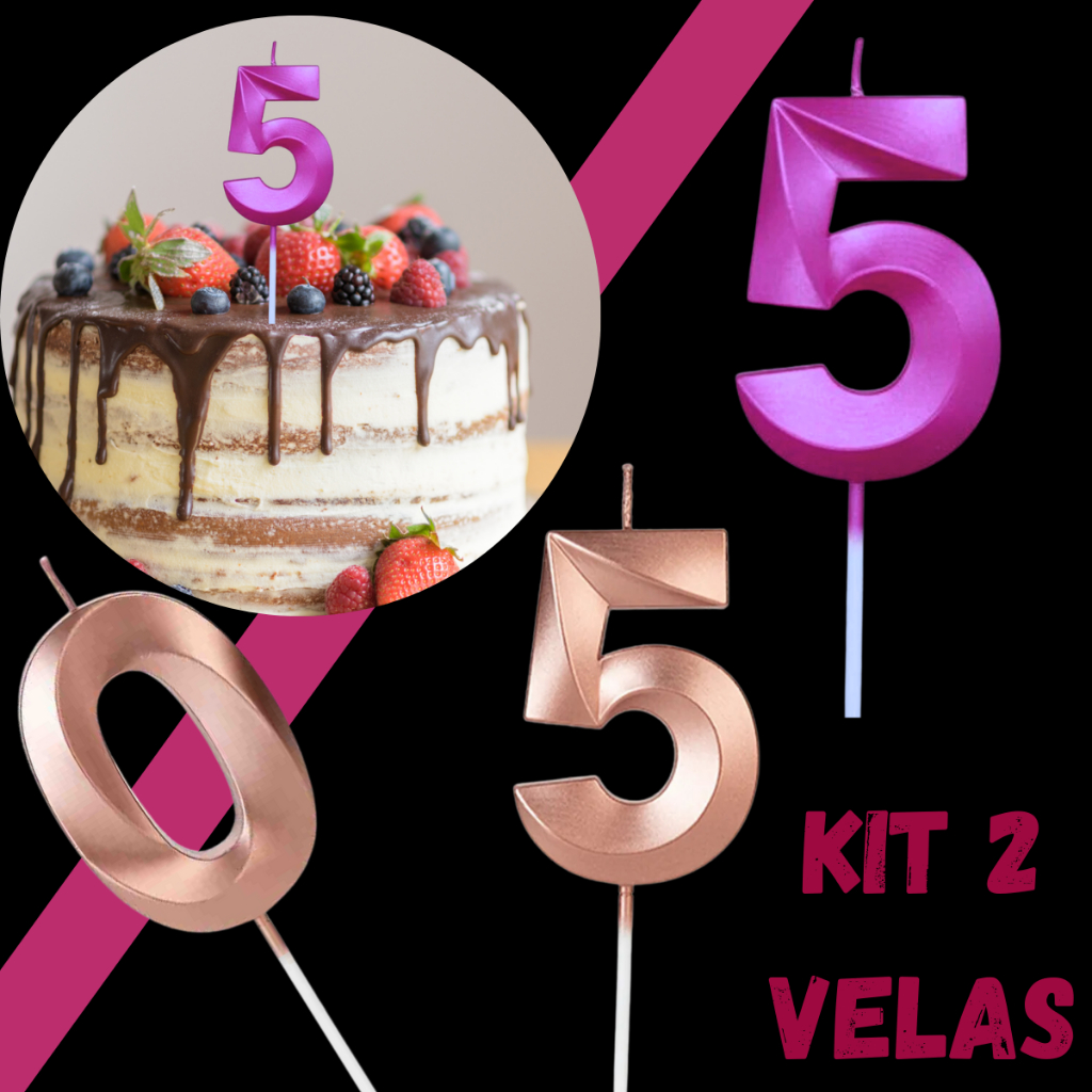 2 Vela de Aniversário Numero Bolo Pink Rose Perolizada