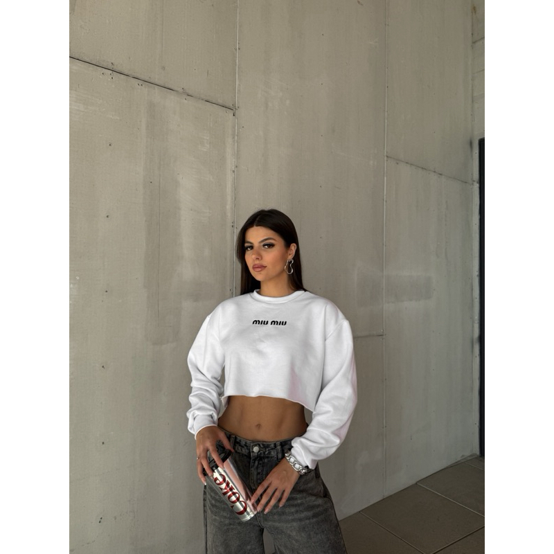 Blusa Cropped Feminino Moletom Premium Detalhe Bordado