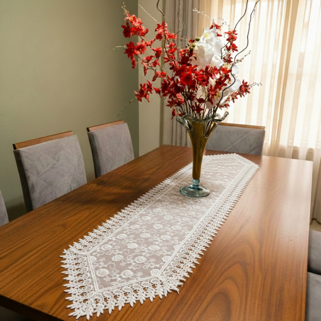 Caminho De Mesa Guipir Bordado 40x180 Mesa 4 a 6 Lugares Linha Premium Passadeira Trilho