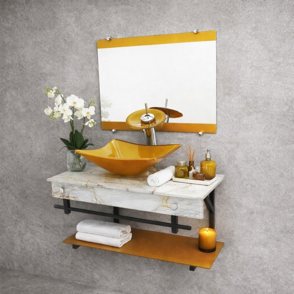 Gabinete De Vidro 50cm Apx Com Cuba Quadrada Cores Variadas em Oferta na Shopee