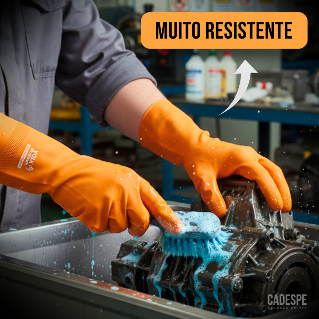 Luva Super Reforçada Látex / Proteção Limpeza Químicos Louça Epi Jardinagem / VOLK Laranja Ca 37815 em Oferta na Shopee