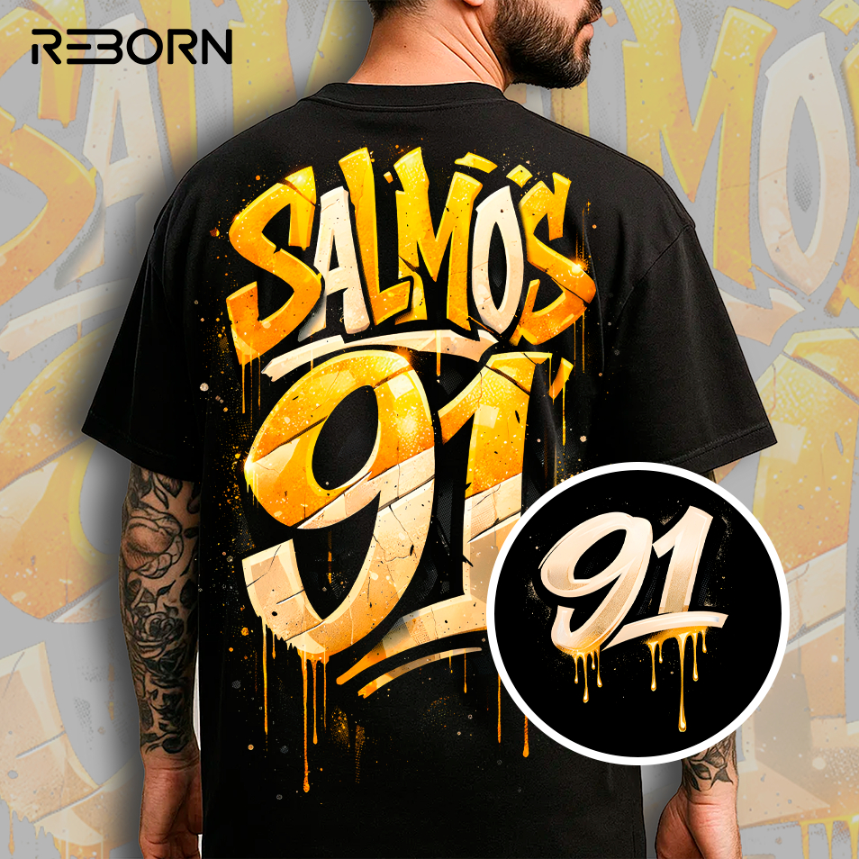 Camiseta Cristã Salmos 91 Streetwear Oversized 100% Algodão Graffiti Wildstyle