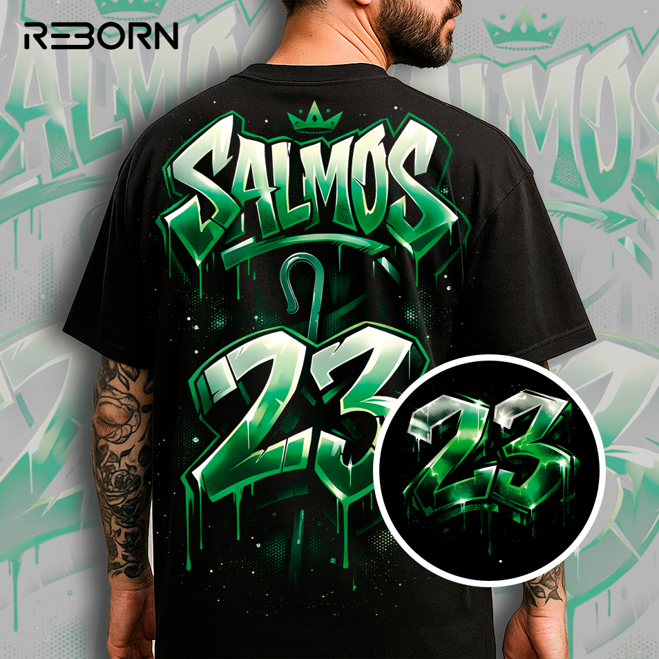 Camiseta Cristã Salmos 23 Streetwear Oversized 100% Algodão Graffiti Wildstyle