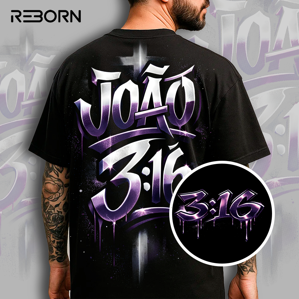 Camiseta Cristã João 3:16 Streetwear Oversized 100% Algodão Graffiti Wildstyle