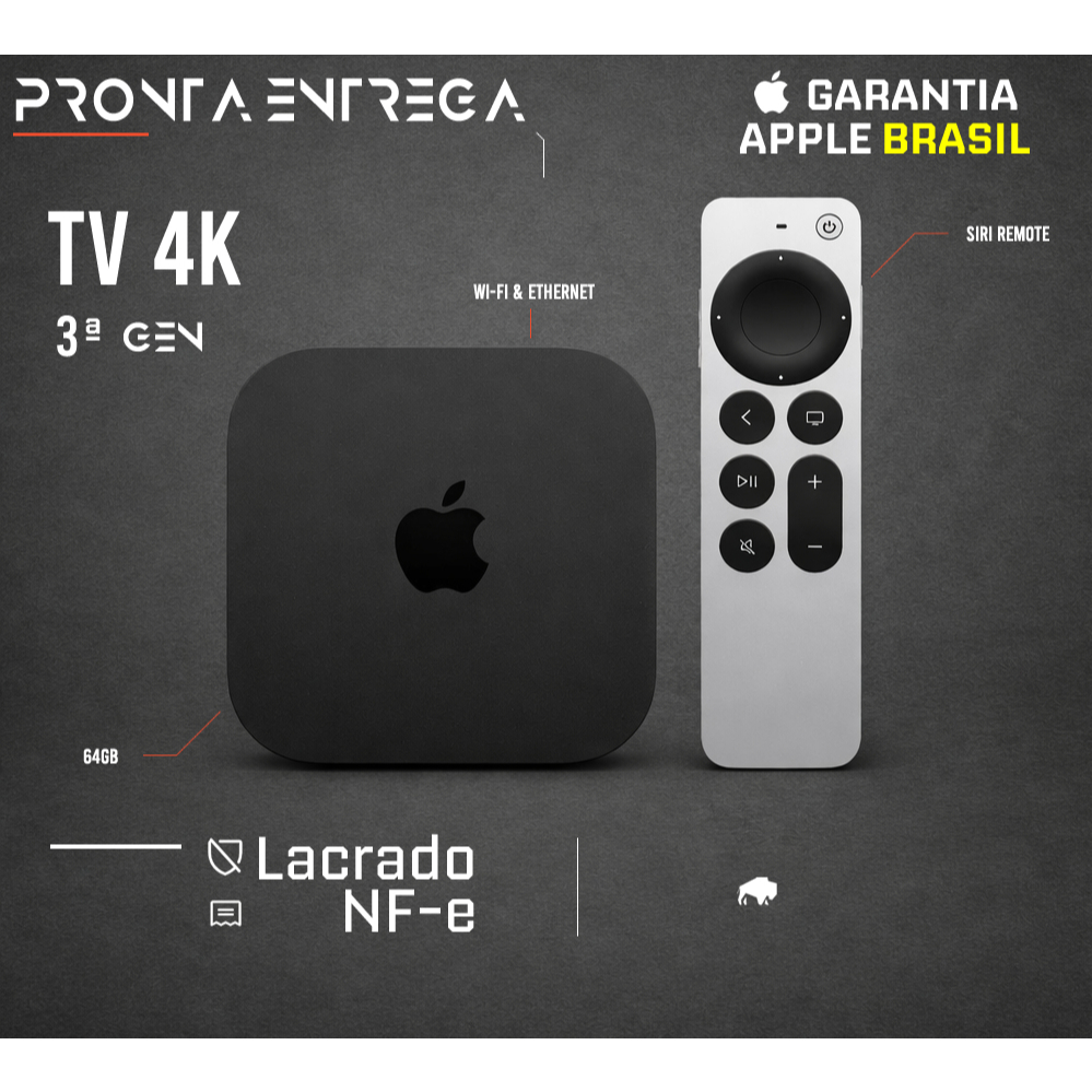 Apple TV 4K 3a Geração 64GB Wi-Fi e Bluetooth