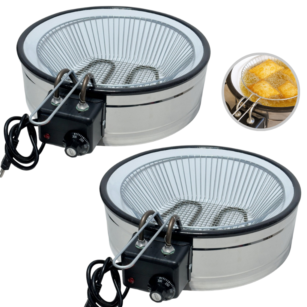 2 Fritadeira Elétrica Tacho 7 Litros Inox Redonda Industrial Esmaltada Pastel Pasteleiro 110v e 220v