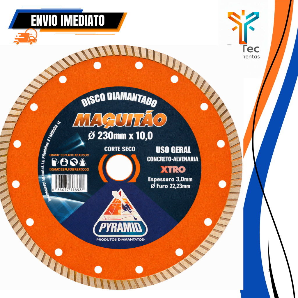 Disco Diamantado Turbo 230mm Furo 22,23mm 10mm Maquitão Corte Concreto