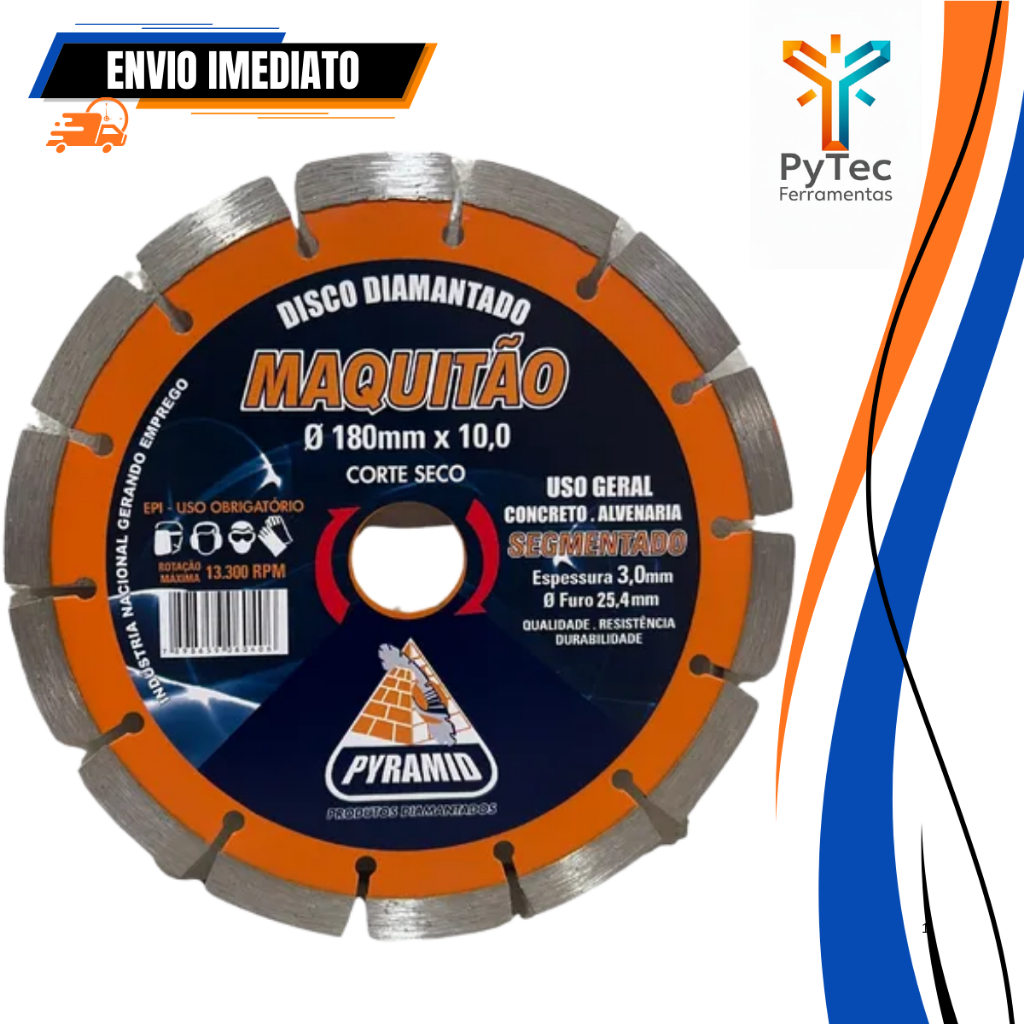 Disco Diamantado Turbo 180mm Furo 25,4mm 10mm Maquitão Corte Concreto