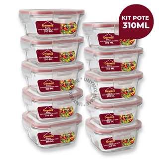 Kit 10 ou 5 Potes Vidro Herméticos  310ml  Quadrado Com Tampa - 4 Travas Premium em Oferta na Shopee