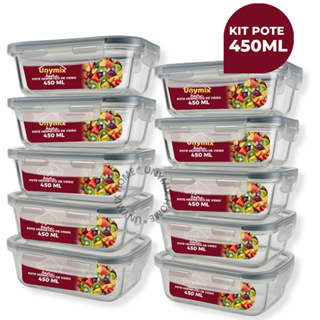 Kit 10 ou 5 Potes Vidro Hermético 450ml Retangular Premium Trava com Tampa em Oferta na Shopee