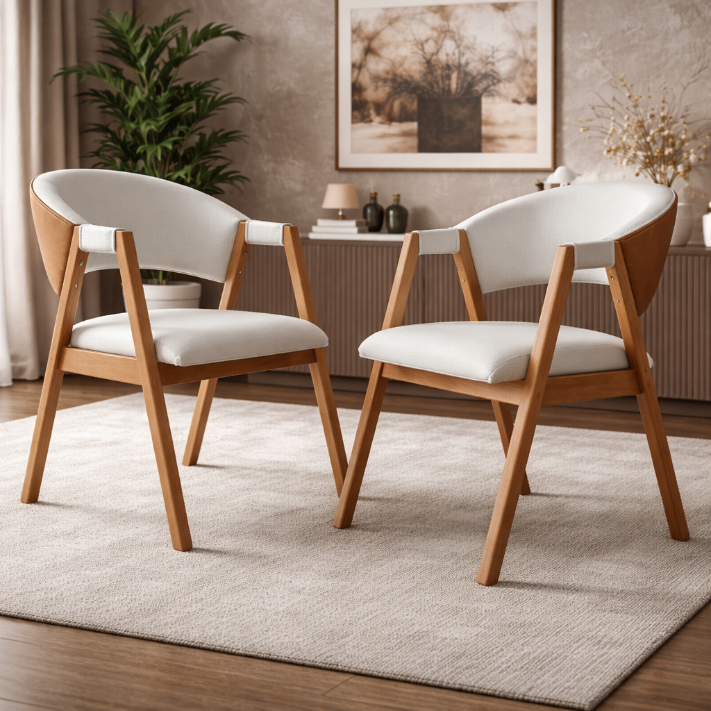 2 Cadeiras Estofadas Poltronas Sala Jantar Recepção Elegante Resistente Decorativa Cores Bege/Cinza Linho & Durango em Oferta na Shopee