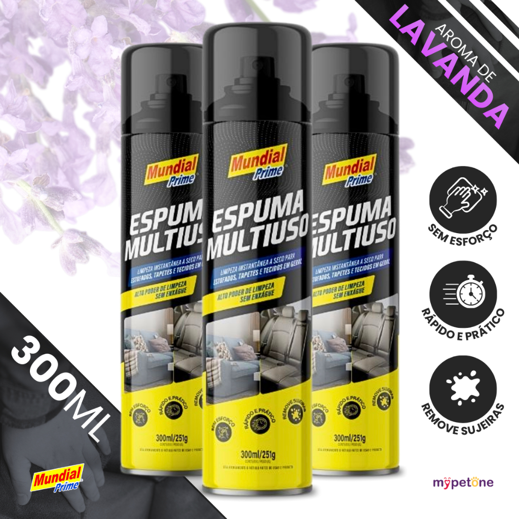 Kit 3 Espuma Multiuso Lavanda Limpa Estofado e Tecidos a Seco - Mundial Prime