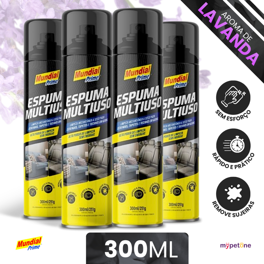 Kit 4 Espuma Multiuso Lavanda Limpa Estofado e Tecidos a Seco - Mundial Prime em Oferta na Shopee