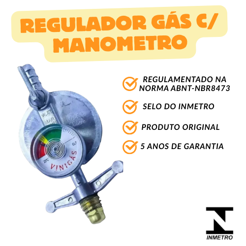 Kit Registro Regulador de Gás Manometro com Visor Mangueira e Abraçadeira