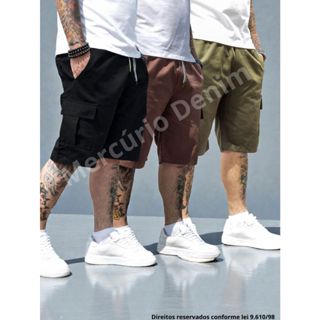 Kit 3 Bermuda Cargo Masculina Sarja Colorida 100% Algodão Utilitária 5 Bolsos em Oferta na Shopee