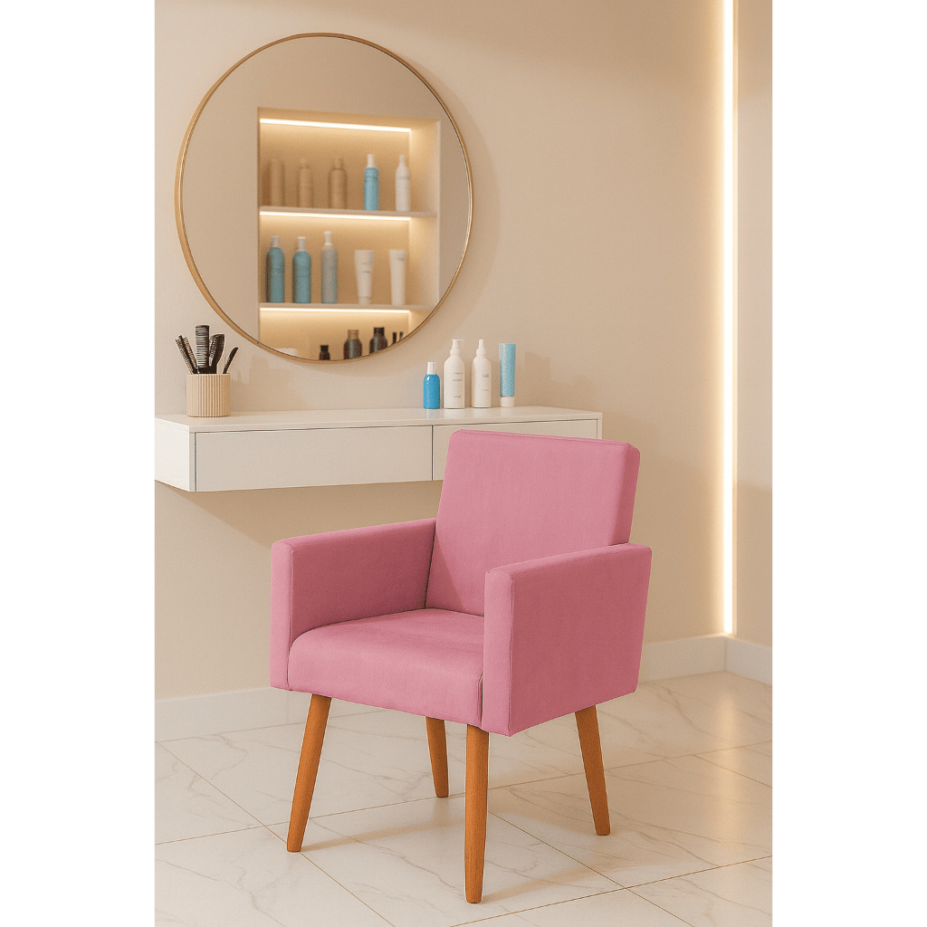 Poltrona Cadeira para Salão de Beleza Manicure Penteadeira Quarto de Menina Espaço Mulher Estética Cabelereira Nina