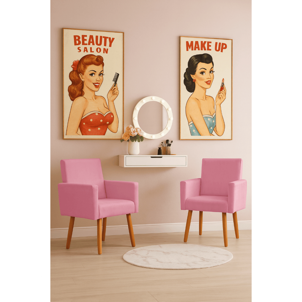 Kit 2 Poltrona Cadeira para Salão de Beleza Manicure Penteadeira Quarto de Menina Estética Cabelereira Nina