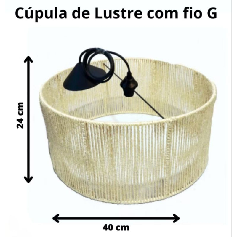 LUMINÁRIA LUSTRE PENDENTE COM FIO G 25X40CM CÚPULAS DE ABAJUR RÚSTICO ARTESANAL EM FIBRA NATURAL DE SISAL