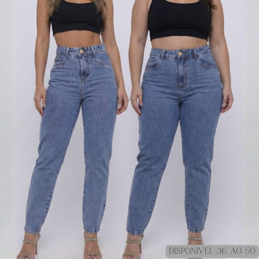 Calça Jeans Mom Feminina Plus Sise Cintura Alta Feminina Tecido 100% Algodão em Oferta na Shopee