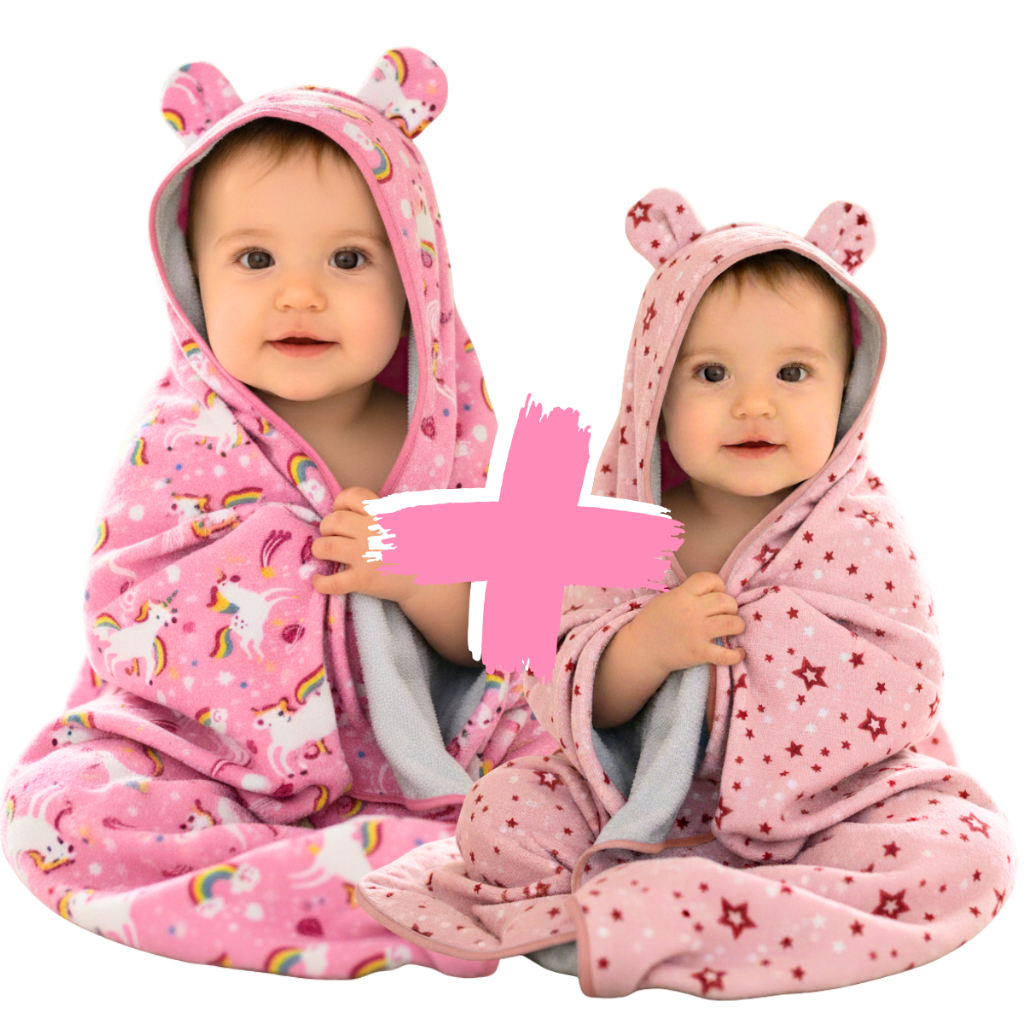 Toalha de Banho Bebe Kit com 2 Toalhas Bordadas com Capuz ForradoTecido Fralda 100% Algodão