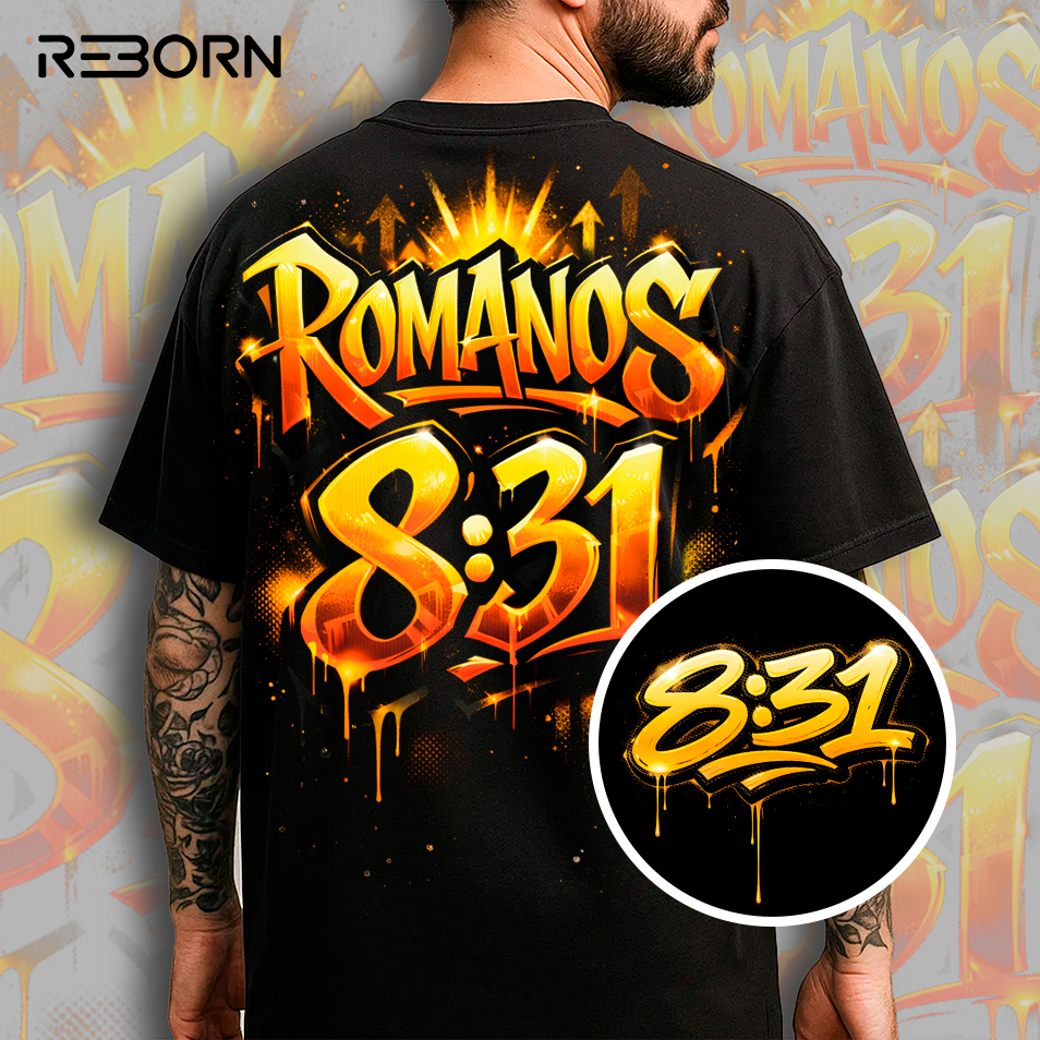 Camiseta Cristã Romanos 8.31 Streetwear Oversized 100% Algodão Graffiti Wildstyle